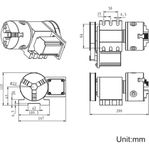k11 100mm 4th axis rotary table with 3 jaw chuck mt2 tailstock and nema 23 motor 2