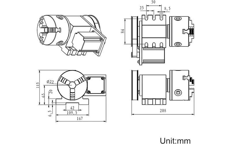 A 100 mm self-centering chuck