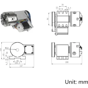 k12 100mm cnc rotary indexing table kit with 6 1 ratio 4 jaw chuck and nema 23 motor 2